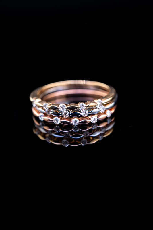 14K Tri-Tone Diamond Trio Ring, 0.25 CTW 6.75