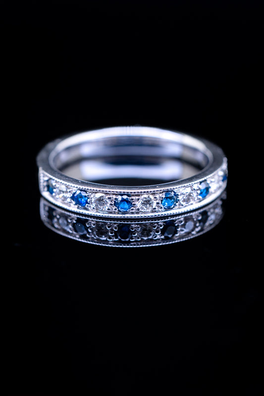14K White Gold Blue Sapphire & Diamond Alternating Ring, 0.20 CTW, Size 6.25