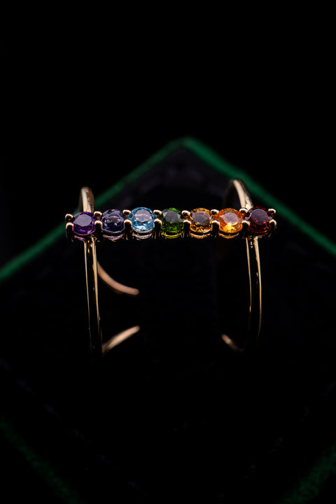 14k Yellow Gold Rainbow Sapphire Chakra Adjustable Ring Size 7