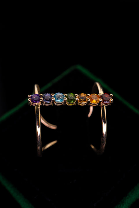 14k Yellow Gold Rainbow Sapphire Chakra Adjustable Ring Size 7