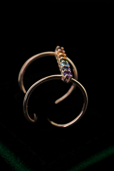 14k Yellow Gold Rainbow Sapphire Chakra Adjustable Ring Size 7