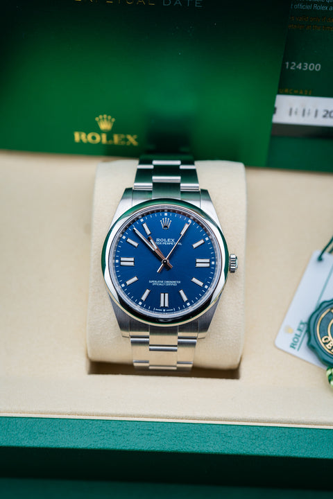 2025 Rolex Oyster Perpetual 41 – Blue Dial – 124300 – Brand New – Complete Set