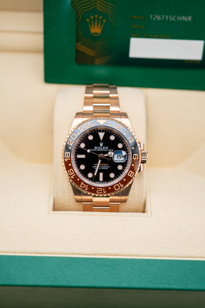 2024 Rolex GMT-Master II “Rootbeer” – Full Everose Gold – Ref. 126715CHNR – Like New Complete Set