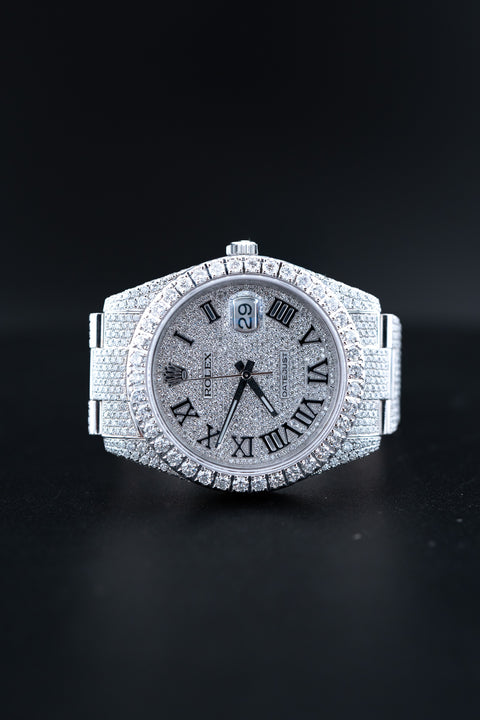 Brand New Rolex Datejust 41 – Fully Iced Out – Stainless Steel – Ref. 126300 – Watch & Card