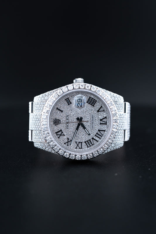 Brand New Rolex Datejust 41 – Fully Iced Out – Stainless Steel – Ref. 126300 – Watch & Card