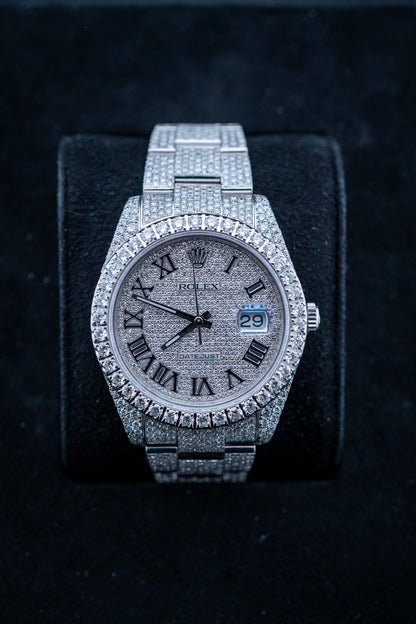 Brand New Rolex Datejust 41 – Fully Iced Out – Stainless Steel – Ref. 126300 – Watch & Card