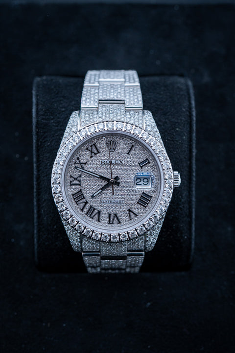 Brand New Rolex Datejust 41 – Fully Iced Out – Stainless Steel – Ref. 126300 – Watch & Card