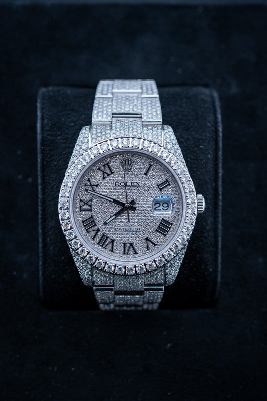 Brand New Rolex Datejust 41 – Fully Iced Out – Stainless Steel – Ref. 126300 – Watch & Card