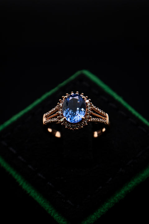 10K Rose Gold Tanzanite Engagement Diamond Halo Ring Size 6