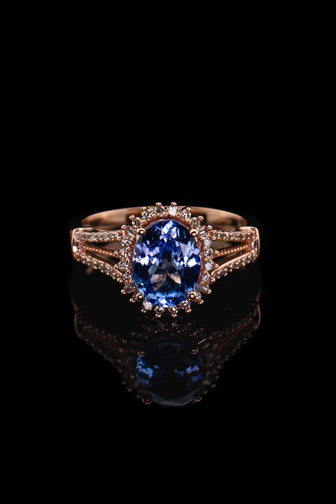 10K Rose Gold Tanzanite Engagement Diamond Halo Ring Size 6