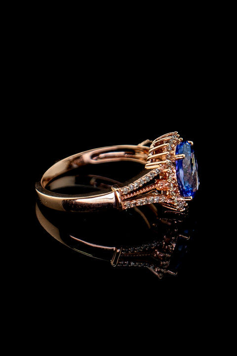 10K Rose Gold Tanzanite Engagement Diamond Halo Ring Size 6