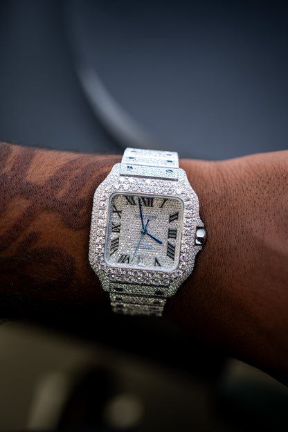 Cartier Santos XL Stainless Steel Bustdown – Custom 22 CTW VS+ Lab Diamonds – Complete Set