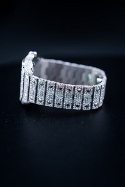 Cartier Santos XL Stainless Steel Bustdown – Custom 22 CTW VS+ Lab Diamonds – Complete Set