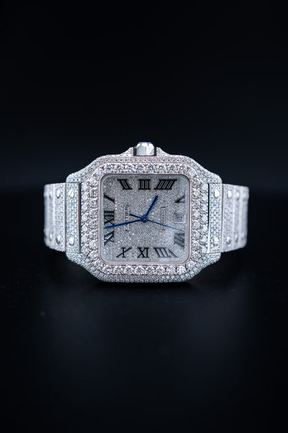 Cartier Santos XL Stainless Steel Bustdown – Custom 22 CTW VS+ Lab Diamonds – Complete Set