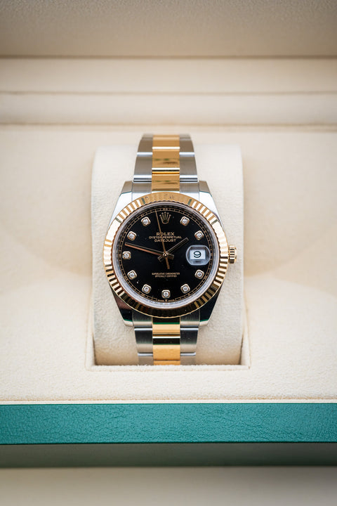 2024 Rolex Datejust 41 Black Dial Two-Tone Oyster Diamond Markers – Mint Complete Set