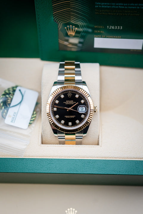 2024 Rolex Datejust 41 Black Dial Two-Tone Oyster Diamond Markers – Mint Complete Set
