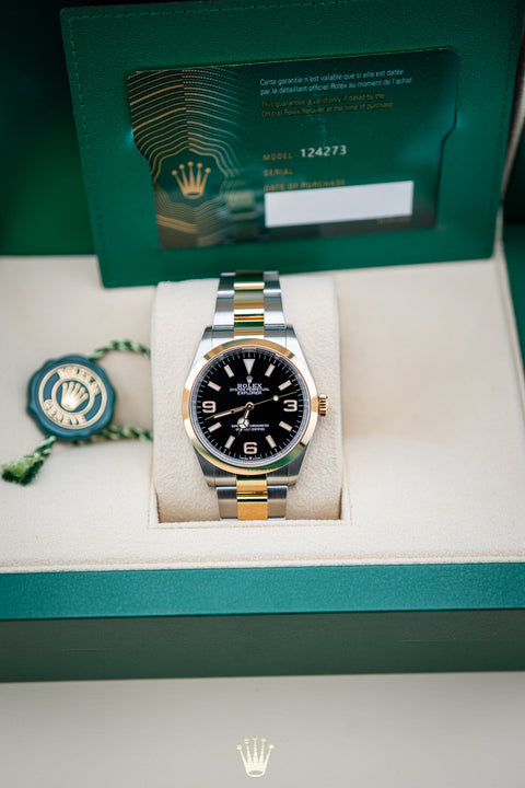 2022 Rolex Explorer 36mm Two Tone Steel & Yellow Gold – Ref. 124273 – Mint Complete Set
