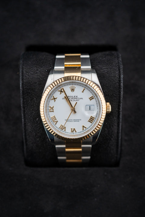 Rolex Datejust 36 126233 Two-Tone White Dial Roman Markers – Fluted Bezel, Oyster Bracelet, with Card