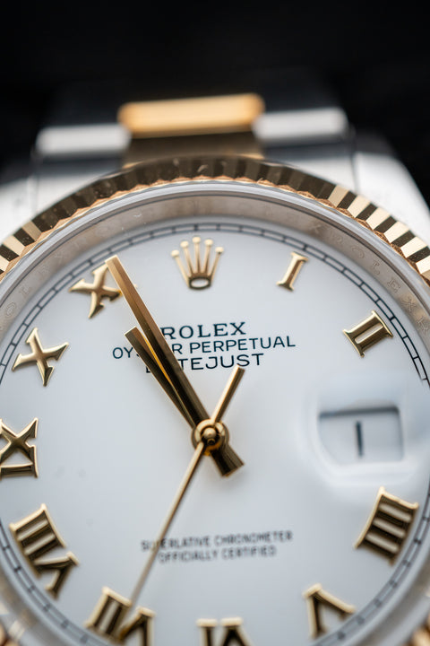 Rolex Datejust 36 126233 Two-Tone White Dial Roman Markers – Fluted Bezel, Oyster Bracelet, with Card