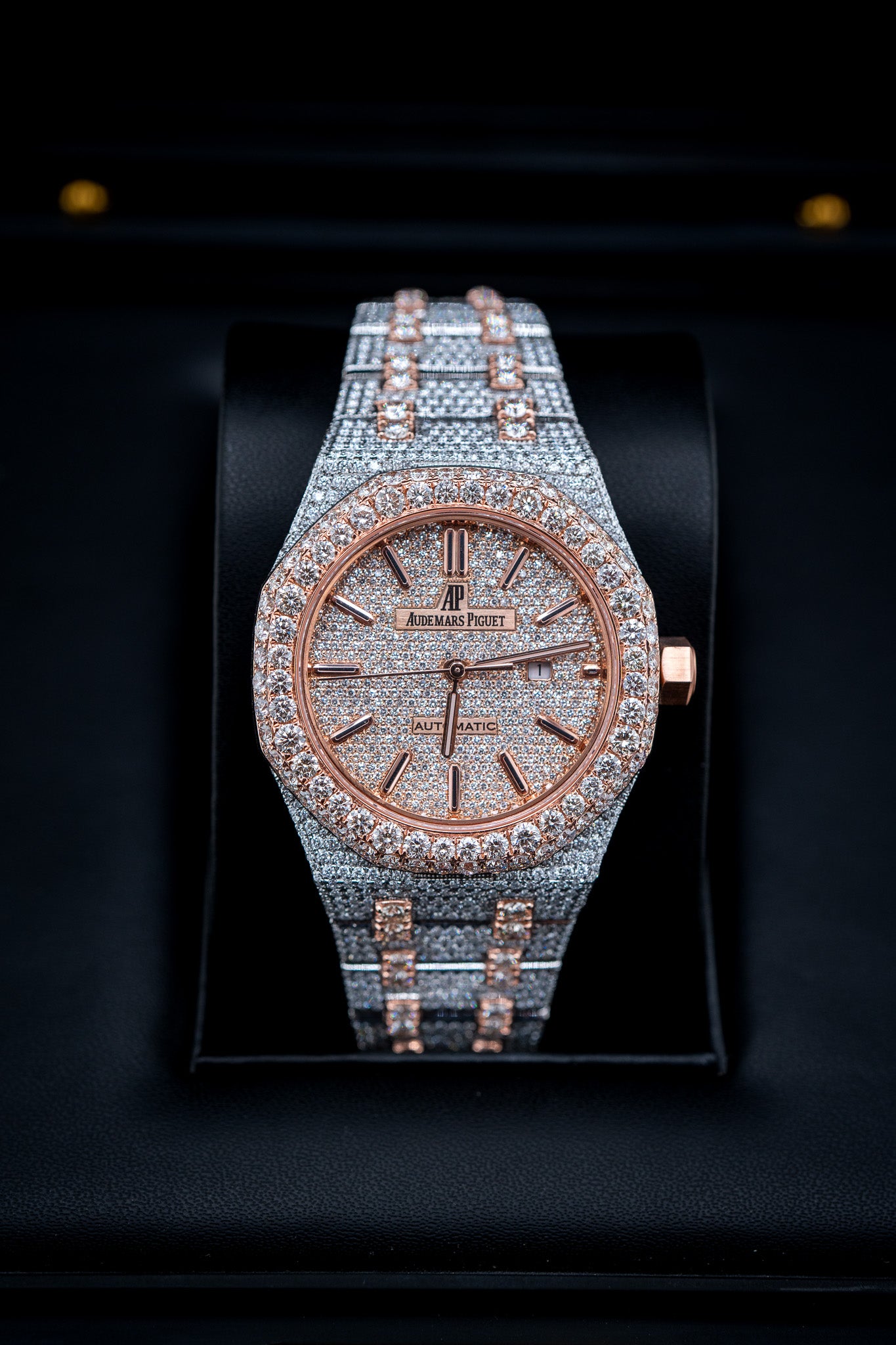 Audemars Piguet Royal Oak 37mm – Two-Tone Rose Gold – Natural Aftermarket Diamond Iced Out