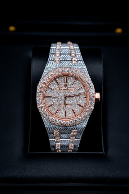 Audemars Piguet Royal Oak 37mm – Two-Tone Rose Gold – Natural Aftermarket Diamond Iced Out