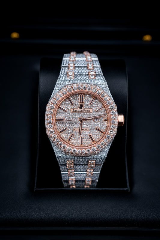 Audemars Piguet Royal Oak 37mm – Two-Tone Rose Gold – Natural Aftermarket Diamond Iced Out