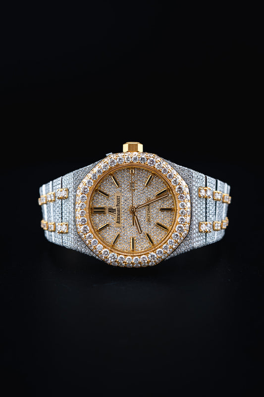 Audemars Piguet Royal Oak 37mm – Two-Tone Yellow Gold – Natural Aftermarket Diamond Iced Out