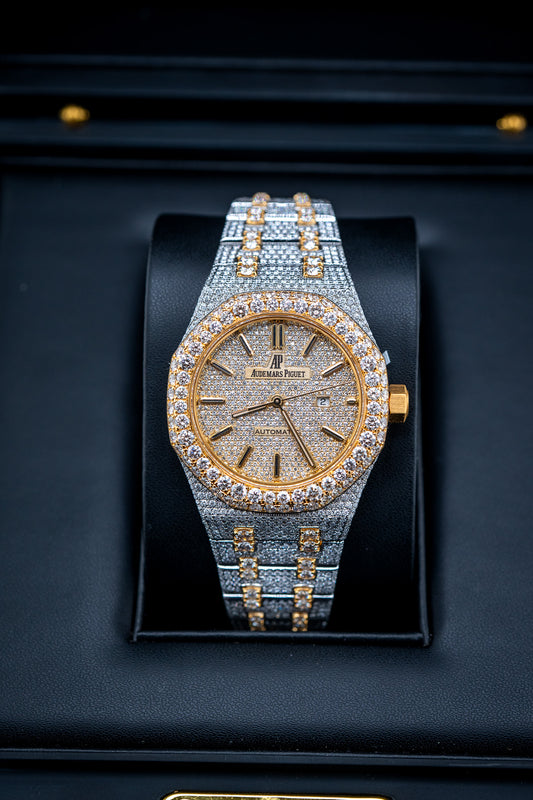 Audemars Piguet Royal Oak 37mm – Two-Tone Yellow Gold – Natural Aftermarket Diamond Iced Out