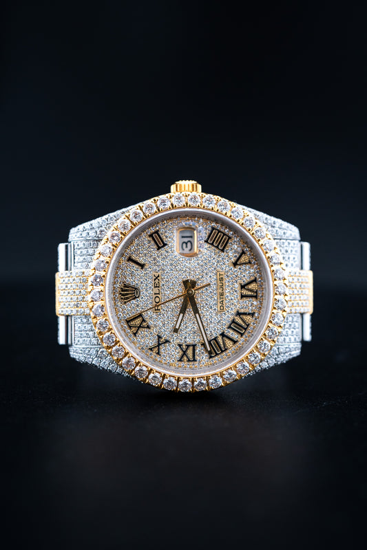 Brand New Rolex Datejust 41 – Two-Tone Yellow Gold – Fully Iced Out – Ref. 126300– Watch & Card