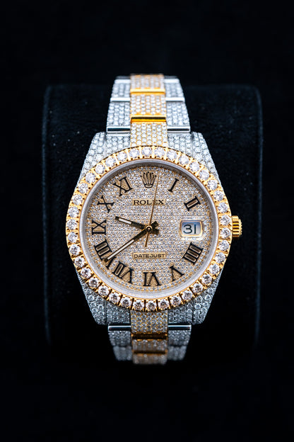 Brand New Rolex Datejust 41 – Two-Tone Yellow Gold – Fully Iced Out – Ref. 126300– Watch & Card