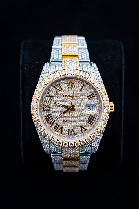 Brand New Rolex Datejust 41 – Two-Tone Yellow Gold – Fully Iced Out – Ref. 126300– Watch & Card