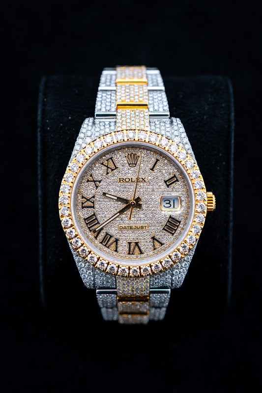 Brand New Rolex Datejust 41 – Two-Tone Yellow Gold – Fully Iced Out – Ref. 126300– Watch & Card
