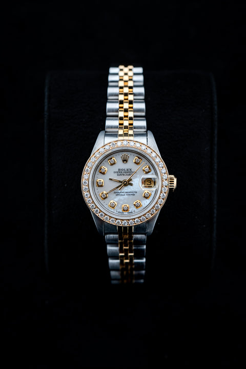 Rolex Datejust 26mm – Mother of Pearl Dial – Aftermarket Diamond Bezel & Markers – Ref. 69173