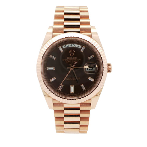 2024 Rose Gold Rolex Day Date Factory Diamond Baguette Dial Ref. 228235
