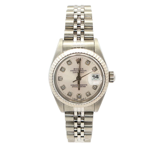 Rolex Datejust 26mm – Silver /Pink Diamond Dial – Fluted Bezel – Ref. 69174