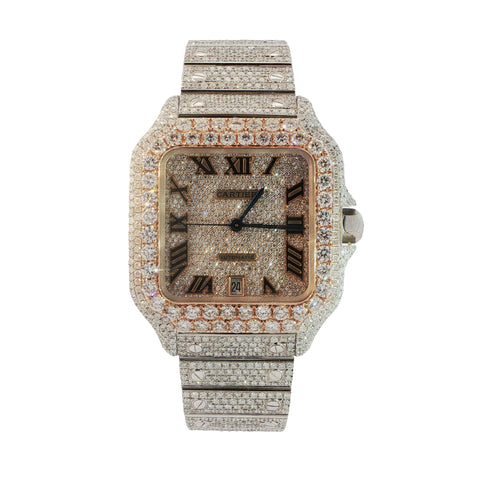 Cartier Santos XL Two-Tone Rose Gold – Custom Full Bustdown VS Natural Diamonds
