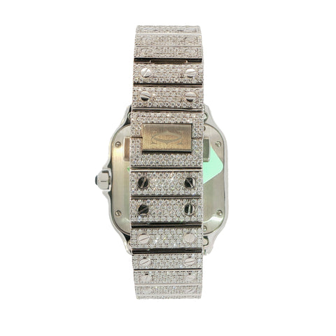 Cartier Santos Medium – Stainless Steel – Custom Iced Out with Natural VS+ Diamonds (D–F Color) – Brand New Complete Set