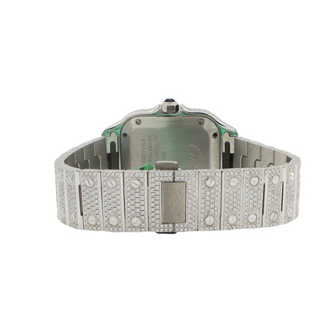 Cartier Santos Medium – Stainless Steel – Custom Iced Out with Natural VS+ Diamonds (D–F Color) – Brand New Complete Set