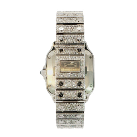 Brand New Cartier Santos Medium – Two-Tone Yellow Gold – Fully Iced Out – 13.00 CTW Natural VS Diamonds – Complete Set