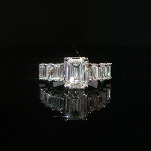 14K White Gold Emerald Cut Diamond Engagement Ring