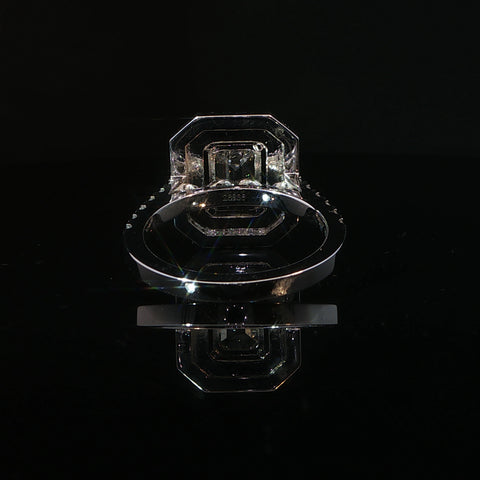 10K White Gold Double Halo Emerald Cut Diamond Engagement Ring