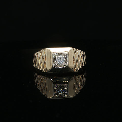 14K Yellow Gold Diamond Men's Signet Ring