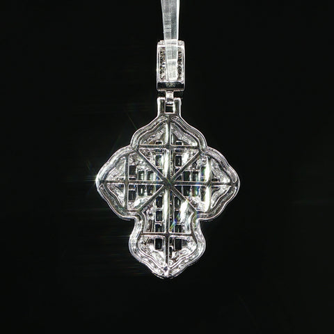10K White Gold Sapphire & Diamond Ornate Cross Pendant