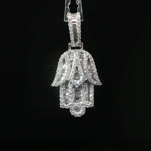 14K White Gold Diamond Hamsa Hand Pendant