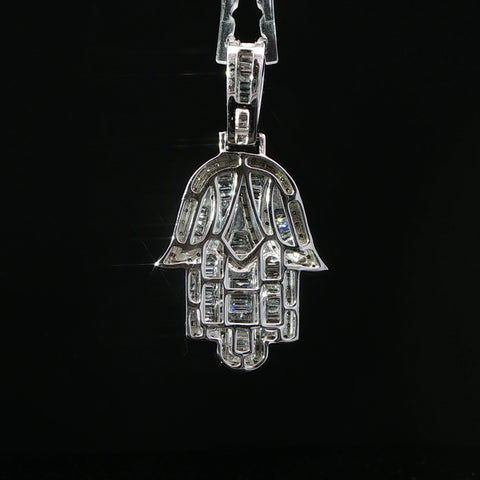 14K White Gold Diamond Hamsa Hand Pendant