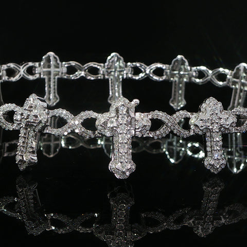 10K White Gold Diamond Cross Infinity Link Bracelet