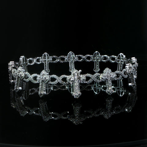 10K White Gold Diamond Cross Infinity Link Bracelet