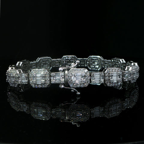 10K White Gold Diamond Geometric Cluster Bracelet