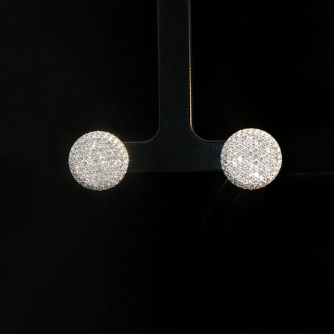 18K White Gold Diamond Button Pave Earrings