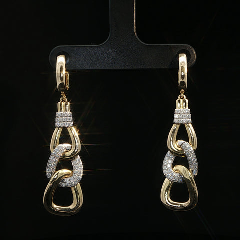 14K Yellow Gold Diamond Interlocking Link Dangle Earring